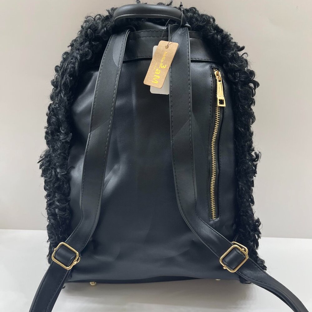 Sherpa / Faux Fur / Fuzzy Backpack / Plush Fur / Laptop Bag - Black - NWT - Picture 3 of 9